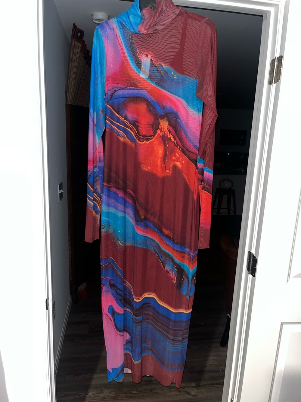 AFRM Abstract Print Long Sleeve Mxi Dress